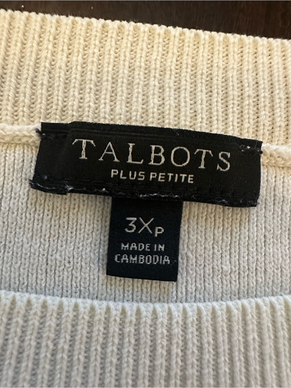 Talbots 3Xp Cream Ribbed Knit Top - Picture 3 of 5
